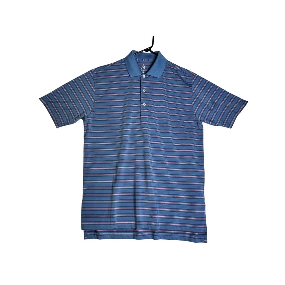 Turtleson Blue Pink Stripe Golf Polo Shirt Mens Medium